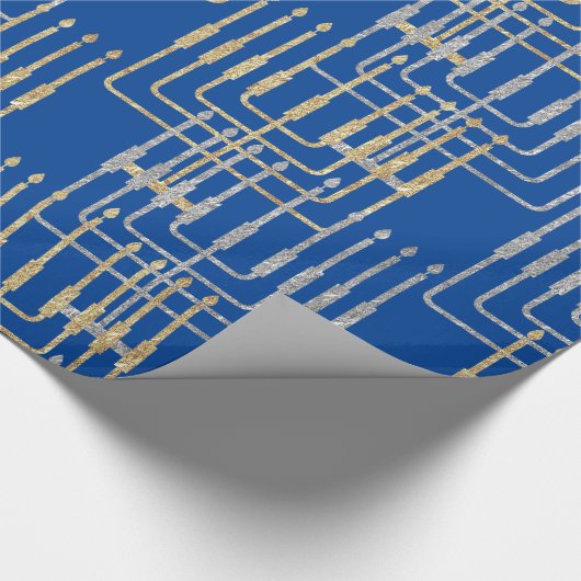 Silver & Gold Modern Square Menorahs Hanukkah Geschenkpapier (Ecke)