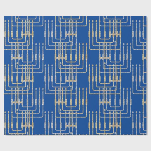 Silver & Gold Modern Square Menorahs Hanukkah Geschenkpapier (Flach)