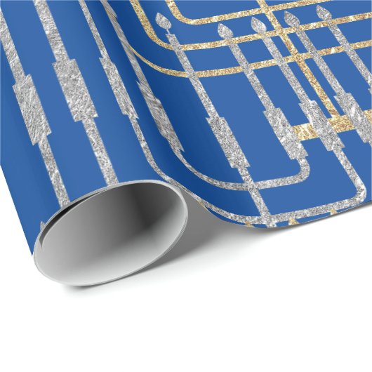 Silver & Gold Modern Square Menorahs Hanukkah Geschenkpapier (Rolleneckpunkt)