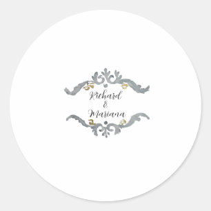 Silver&Gold Monogram Hochzeitsticker mit Namen Runder Aufkleber