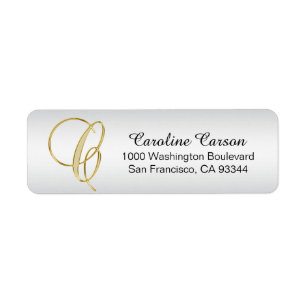 Silver Gold Monogram Letter 'C' Envelope Return