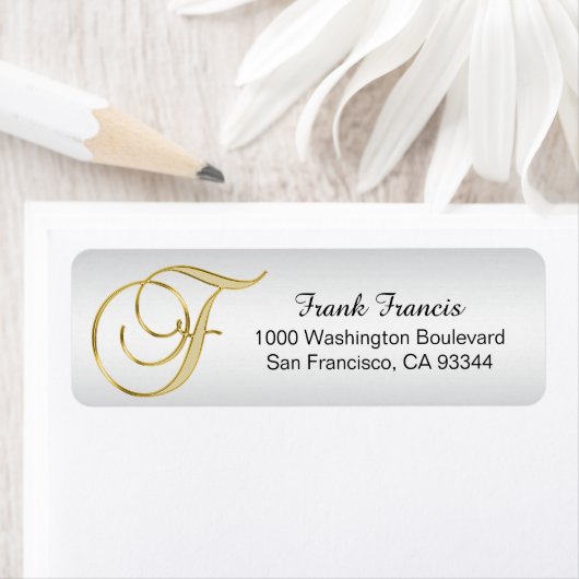 Silver Gold Monogram Letter 'F' Envelope Return (Insitu)