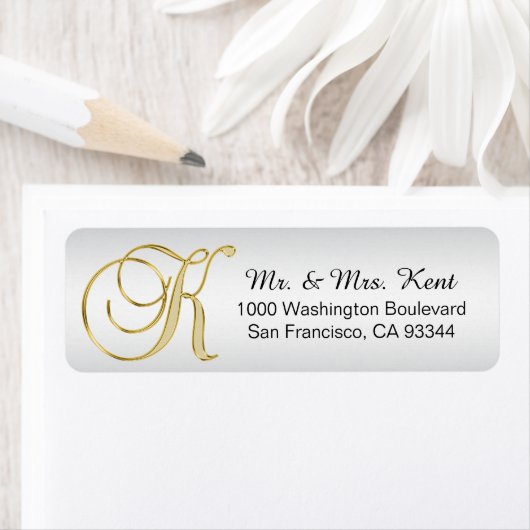 Silver Gold Monogram Letter 'K' Envelope Return (Insitu)