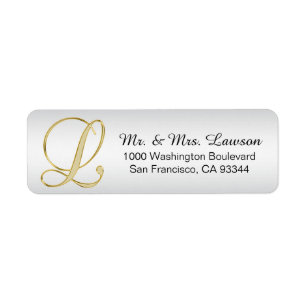 Silver Gold Monogram Letter 'L' Envelope Return