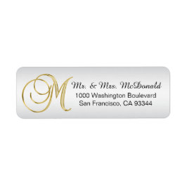 Silver Gold Monogram Letter 'M' Envelope Return
