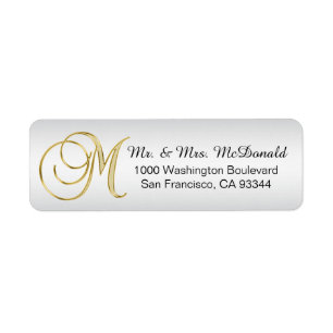 Silver Gold Monogram Letter 'M' Envelope Return