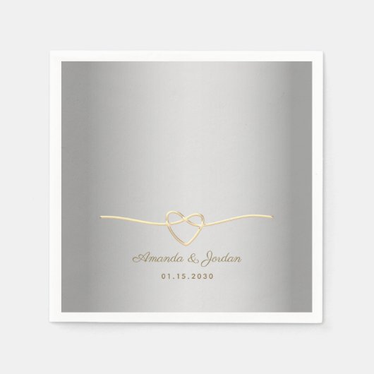 Silver Gold Monogram Wedding Napkins Serviette (Vorderseite)