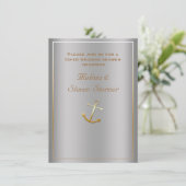 Silver Gold Nautical Anchor Dusche Einladung (Stehend Vorderseite)