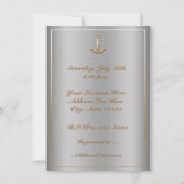 Silver Gold Nautical Anchor Dusche Einladung (Rückseite)