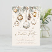Silver Gold Ornamente Baubles Weihnachtsfest Party Einladung (Stehend Vorderseite)