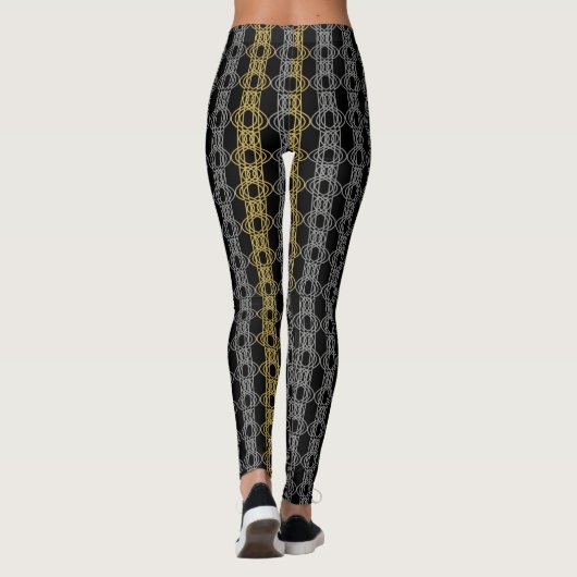 Silver Gold Pattern auf schwarz Leggings (Rückseite)