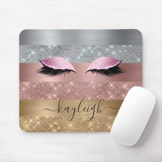 Silver Gold Rose Gold Glitzer Beauty Eyelash Mousepad (Mit Mouse)
