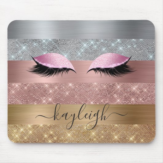 Silver Gold Rose Gold Glitzer Beauty Eyelash Mousepad (Vorne)