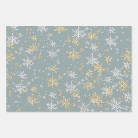 Silver & Gold Schneeflocken-Töne von Schiefergrün Geschenkpapier Set (Vorderseite 3)