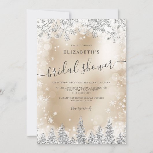 Silver Gold Silver Silver Silver Pine Winter Braut Einladung (Vorderseite)