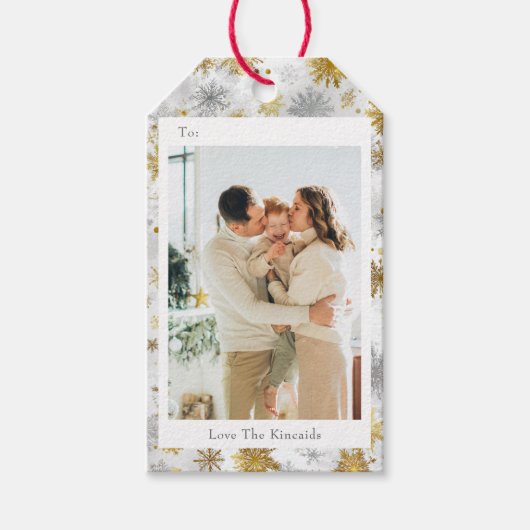 Silver & Gold Snowflake Foto Weihnachtsgeschenk Ta Geschenkanhänger (Vorderseite)