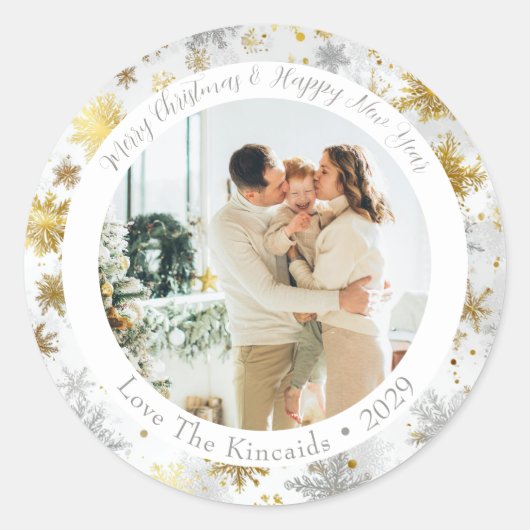 Silver & Gold Snowflake Holiday Foto Sticker (Vorderseite)