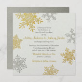 Silver Gold Snowflake Square Winter Wedding Einladung (Vorne/Hinten)