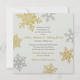 Silver Gold Snowflake Square Winter Wedding Einladung