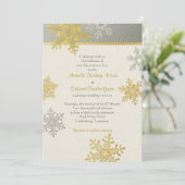 Silver Gold Snowflake Winter Hochzeit Einladung (Stehend Vorderseite)