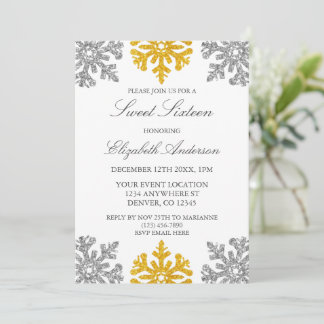 Silver Gold Snowflake Winter Sweet 16 Einladung