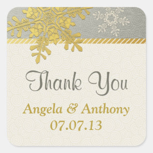 Silver Gold Snowflake Winter Wedding Gefallen Quadratischer Aufkleber