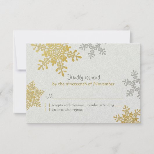Silver Gold Snowflake Winter Wedding Repair Card RSVP Karte (Vorderseite)