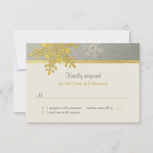 Silver Gold Snowflake Winter Wedding Repair Card RSVP Karte