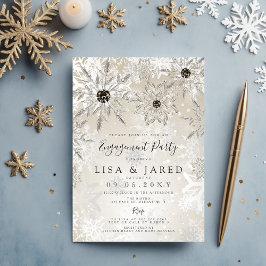Silver Gold Snowflakes Winter Engagement Party Einladung