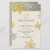 Silver Gold Snowflakes Winter Wedding Menu Card (Vorne/Hinten)