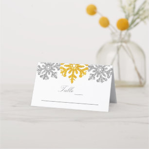 Silver Gold Snowflakes Winterhochzeit Platzkarte