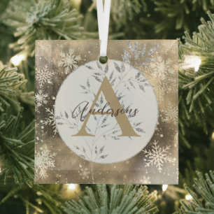 Silver Gold Sparkle Christmas Monogram Family Ornament Aus Glas