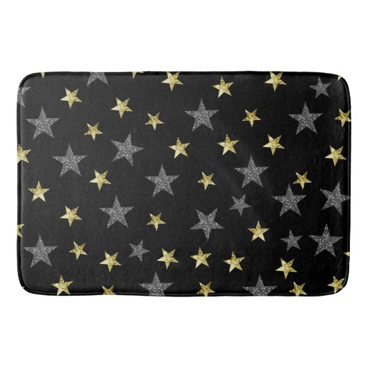 Silver & Gold Stars Black Hollywood Star Glam Badematte (Vorderseite)