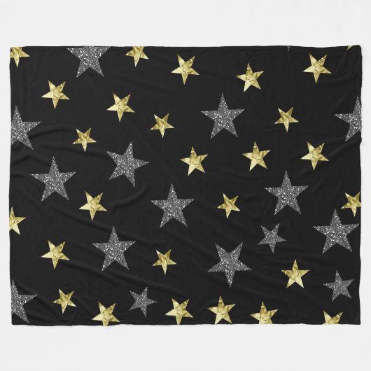 Silver & Gold Stars Black Hollywood Star Glam Fleecedecke (Vorderseite (Horizontal))