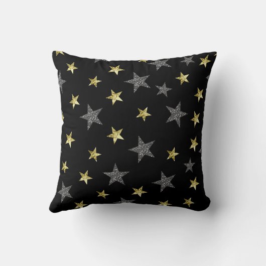 Silver & Gold Stars Black Hollywood Star Glam Kissen (Rückseite)