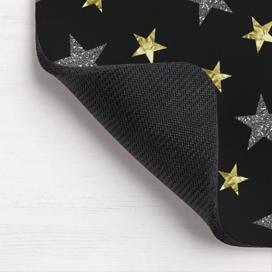 Silver & Gold Stars Black Hollywood Star Glam Mousepad (Ecke)