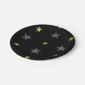 Silver & Gold Stars Black Hollywood Star Party Pappteller (Schrägansicht)