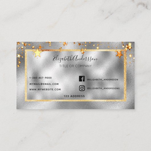 Silver Gold Stars eleganter Schönheitssalon Visitenkarte (Rückseite)