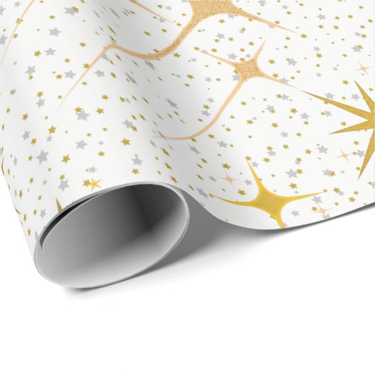 Silver & Gold Stars | Feiern | Weihnachten Geschenkpapier (Rolleneckpunkt)