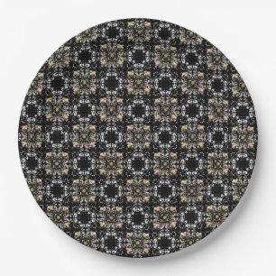 Silver, Gold und Black Hollywood Regency Pattern Pappteller