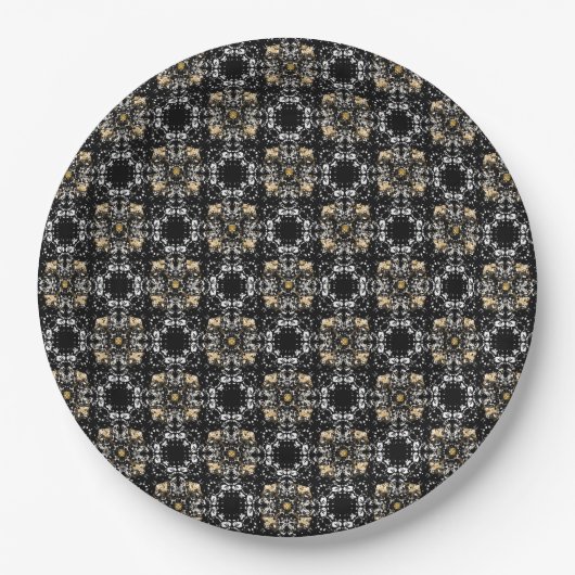Silver, Gold und Black Hollywood Regency Pattern Pappteller (Vorderseite)