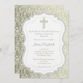 Silver Gold Vintag Damask Cross-Bestätigung Einladung (Vorne/Hinten)