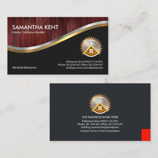 Silver Gold Waves Holz Panel Visitenkarte (Vorne/Hinten)