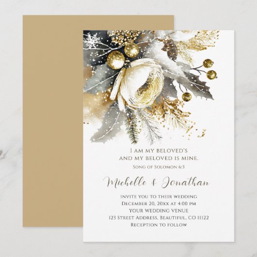Silver Gold Weihnachts Winter Bible Verse Hochzeit Einladung (Vorne/Hinten)