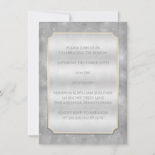 Silver Gold Weihnachtsbaum | Schneeflocken Party Einladung (Rückseite)