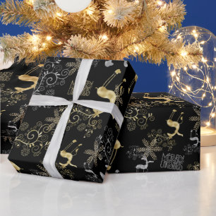 Silver & Gold Weihnachtsmann auf Black Geschenkpapier
