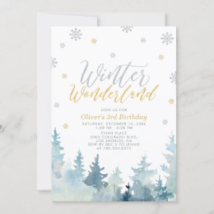 Silver & Gold Winter Wonderland Kindergeburtstag Einladung