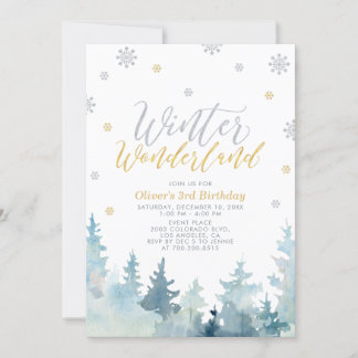 Silver & Gold Winter Wonderland Kindergeburtstag Einladung