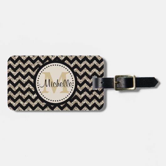 Silver Gold Zickzack Monogram Gepäckanhänger (Vorderseite horizontal)
