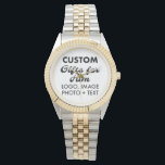 Silver & Gold Zwei-Tonen-Uhr-Sondergeschenke für i Armbanduhr<br><div class="desc">Kundenspezifische Geschenke für seine personalisierte Silber & Gold Zweittonuhr. Laden Sie Logo, Foto, Bild, Design und fügen Sie Ihren eigenen Text zu Ihrem eigenen personalisierten Geburtstag, Weihnachten, Vatertag, Valentinstag Feier, Bürogeschenke für ihn (Mann, Männer, Mann, Freund, Vater, Vater, Vater, junger Mann, Sohn).</div>